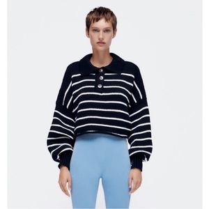 Zara Black And White Stripped Cotton Sweater